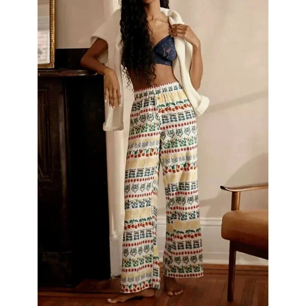 Anthropologie X Liv Lee Wild Tiger Print Flannel Pajama Sleep Pants Multicolor S